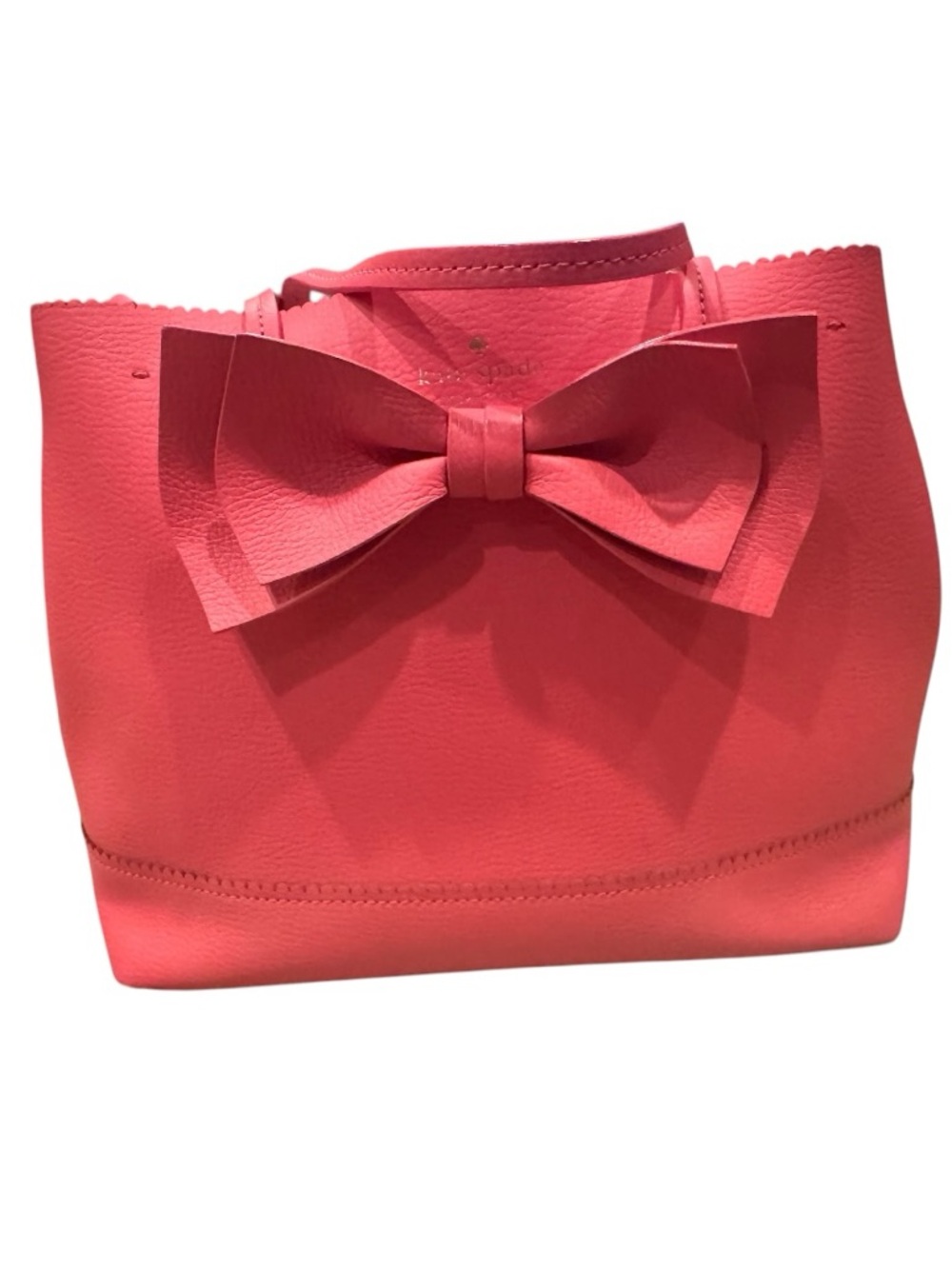 Kate Spade Vanderbilt Small Georgia Satchel Coral Bow Scalloped Leather Handbag - Picture 2 of 11